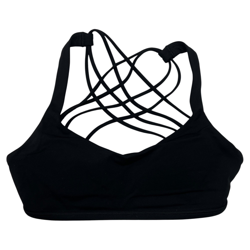 Lululemon Free To Be Wild Bra Size 6 Black Sports Bra Strappy Back Yoga Gym